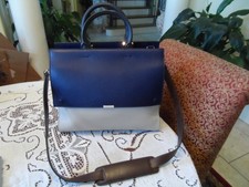 New Victoria Beckham Navy Blue/Light Gray Calf Leather Top Handle Bag