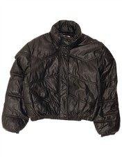 ZARA Womens Oversized Faux Leather Padded Jacket UK 6 XS Black DD01