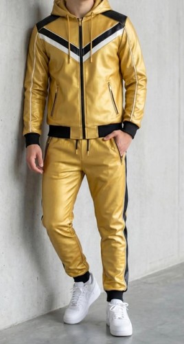 Men leather tracksuit set pu - men, |