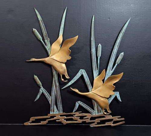 Vintage brass flying ducks - brass, in