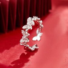 925 Sterling Silver Butterfly Band Adjustable Ring Womens Girls Jewellery Gift