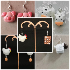 Farm Animals Earrings Silver Plated Hooks Pig/Sheep/Cow/Chickens