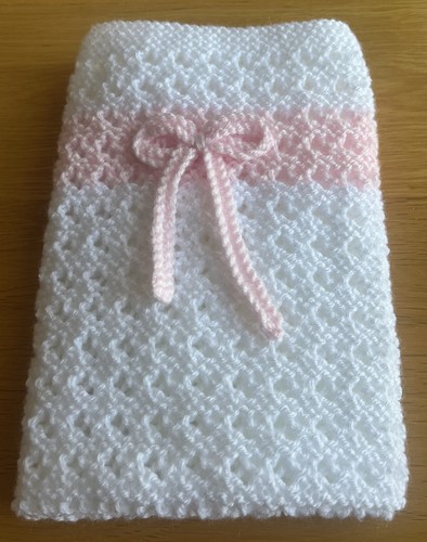 Hand knitted white pink doll - knitted,
