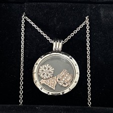 PANDORA Silver 60cm Chain, Floating  Locket, 3 Rose gold Christmas Petite Charms