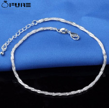 Simple Shiny Ankle Bracelet 925 Sterling Silver Anklet Foot Bracelet Chain Beach