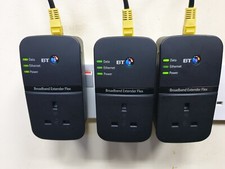 3 x BT Broadband Extender Flex BT500 Passthrough Powerline Adapters + 3 Ethernet