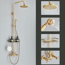 Antique Brass Rain Shower Mixer Round Bathroom Exposed Twin Head Bar Valve Set