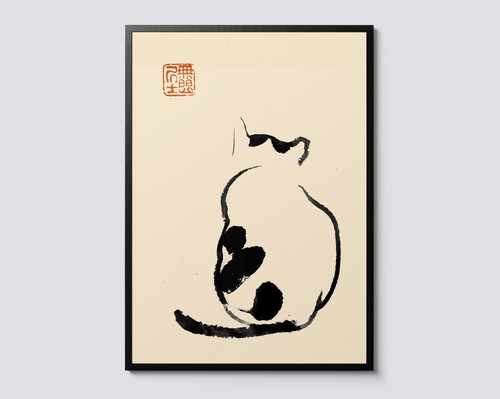 Japanese minimalist cat wall - cat,