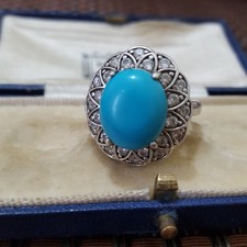Tova Diamonique 925 Sterling Silver Ring, Simulated Turquoise Size P.5 US 7.75