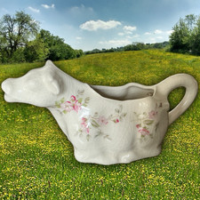 Empress English Transferware Cow Creamer:  Pink Floral Staffordshire Porcelain