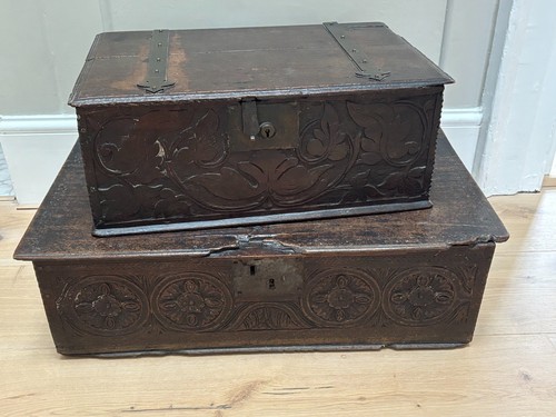 Pair antique oak bible - of,