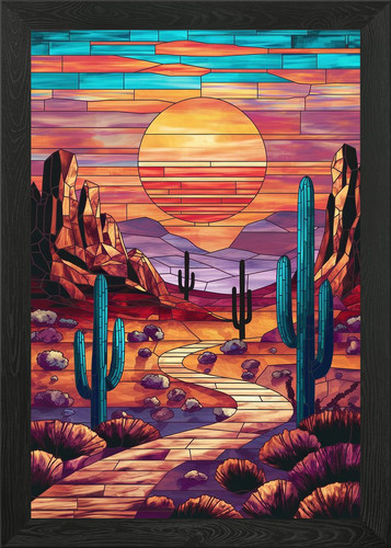 Stained glass desert sunset - glass,