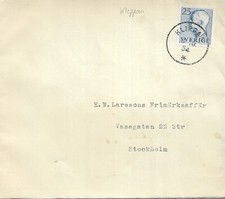 SWEDEN 25ore ON 1954 TYPED COVER FROM KLIPPAN TO STOCKHOLM REF 2421