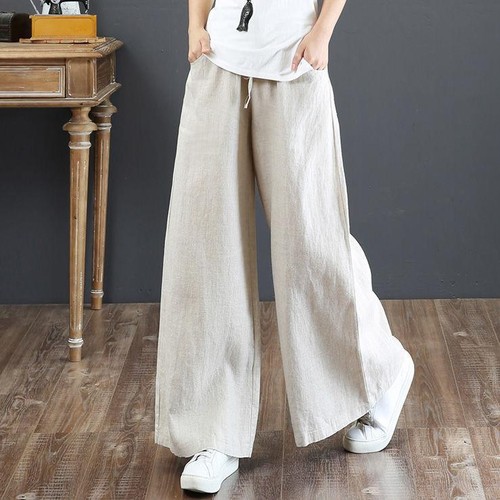 Women cotton linen wide leg - cotton,