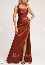 A-line Square Floor-Length Satin Wedding Bridesmaid Prom Dress Size Uk20