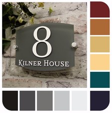 MODERN HOUSE SIGN DOOR NUMBER PLAQUE STREET ADDRESS PLATEs GLASS SLATE EFFECT 