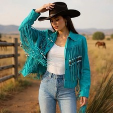 Turquoise Suede Fringe Jacket