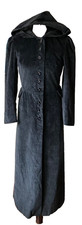 VINTAGE,VICTORIAN,BLACK VELVET,HOODED/FITTED FULL LENGTH DRESS/COAT SIZE 10-12