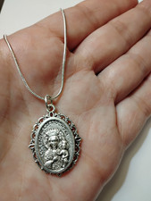 UNIQUE Our Lady of Czestochowa Medal Necklace Black Madonna Poland prayer card