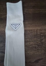 Prada White Cream  Long Socks With metal Prada Triangle Logo 