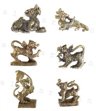 Mini brass dragons foo dogs fu dogs lion dogs dogs of phoar, feng shui good luck