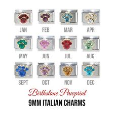 Pawprint birthstone 9mm Italian Charm - Fits classic Italian charm bracelets