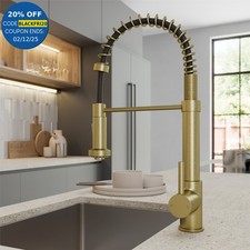 Brushed Brass Pull Out Kitchen Mixer Tap Single Lever Mono Swivel Spout Modern