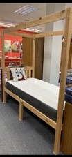 Single four poster pine bed frame with headboard