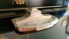 Art Deco 1930s Pewter Inkwell with Pen Tray & Porcelain Insert – 7.5" Wide