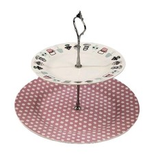 Tesco 2 Tier Cupcake Serving Plate Holder PInk White Spotty Afternoon Tea Party