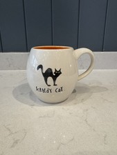 Rae Dunn Scaredy Cat Ceramic Mug Barrel White Black Cat Halloween Scary 