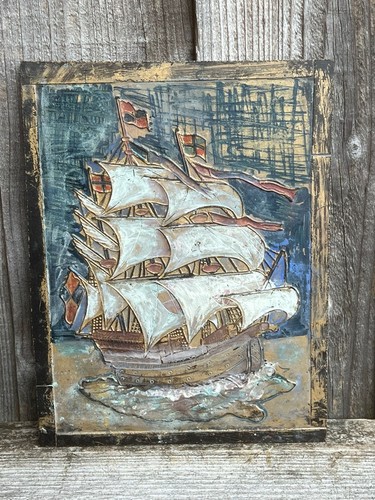 Vintage relief ship plaque - relief,