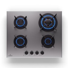 Gas Hob 60 cm 4 Burners Built-in Cooktop Gas Cooker Glass Ceramic Surface Silver