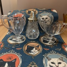 Art Deco Clear Glass Sugar Bowl & Milk Jug With Clear Glass Sugar Shaker