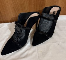 Alberto Zago Black Suede Pointed Toe Mule Heels – Size EU 40 – Pre-Owned.