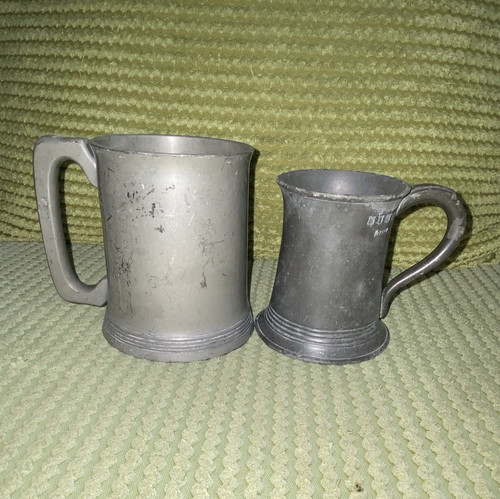 Pewter beer tankard mugs - 2x,