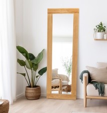 Full Length Mirror, Long Oak Wood Framed Small Wall Mirror for Hallway/Bathroom