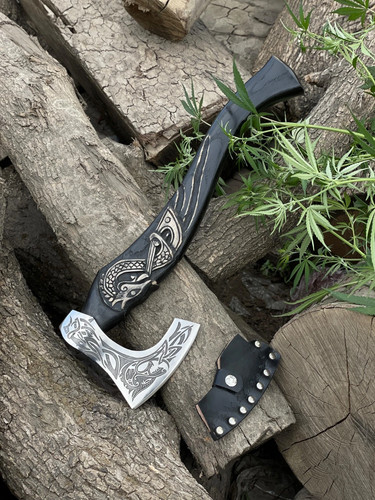 Hand forged camping axe - hand,
