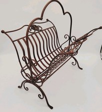 Vintage 1950s Wrought Iron Collapsible Magazine Rack Shabby Chic Scrollwork 