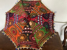 Vintage Parasol Umbrella Indian Mirror Work Embroidery Appears Never Used