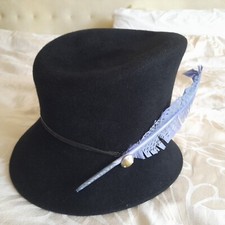 Black Philip Somerville formal hat with purple feather hardly worn