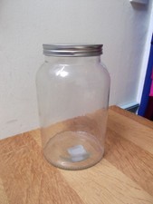 1 X LARGE CLEAR GLASS, STORAGE JAR WITH SCREW ON METAL LID, BARGAIN LOW START.