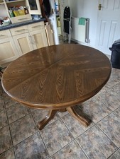 Beautiful Wooden Extendable Round Dining Table. 107cm Dia. 107x153extended.