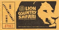 1970's LION COUNTRY SAFARI Comp Admin Tix RARE-MINT 