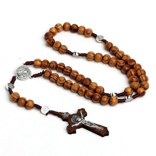 Wooden rosary necklace - wooden, brown
