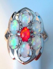 **UK** SELLER WHITE/RED  FIRE OPAL NEW RING  UK Size "R"   US 9
