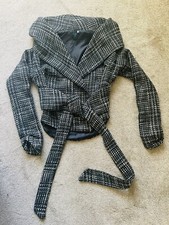 DESIGNER LISA JAYNE DANN WINTER BLACK CHECK WOOL MIX JACKET SIZE 12