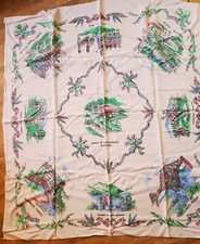 VINTAGE  1950's TABLECLOTH : SCOTTISH LANDMARKS : 35 x 32"