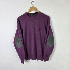 Vintage Fred Perry Jumper Mens Large Purple Wool Knitted Sweater Mod Indie