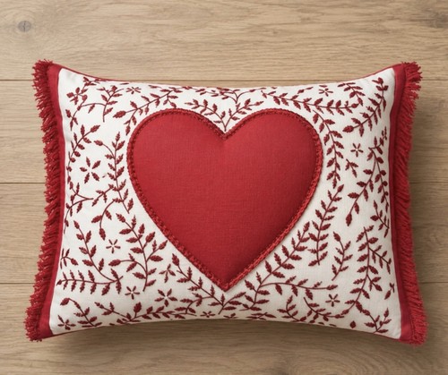 Red embroidered heart cushion - red,